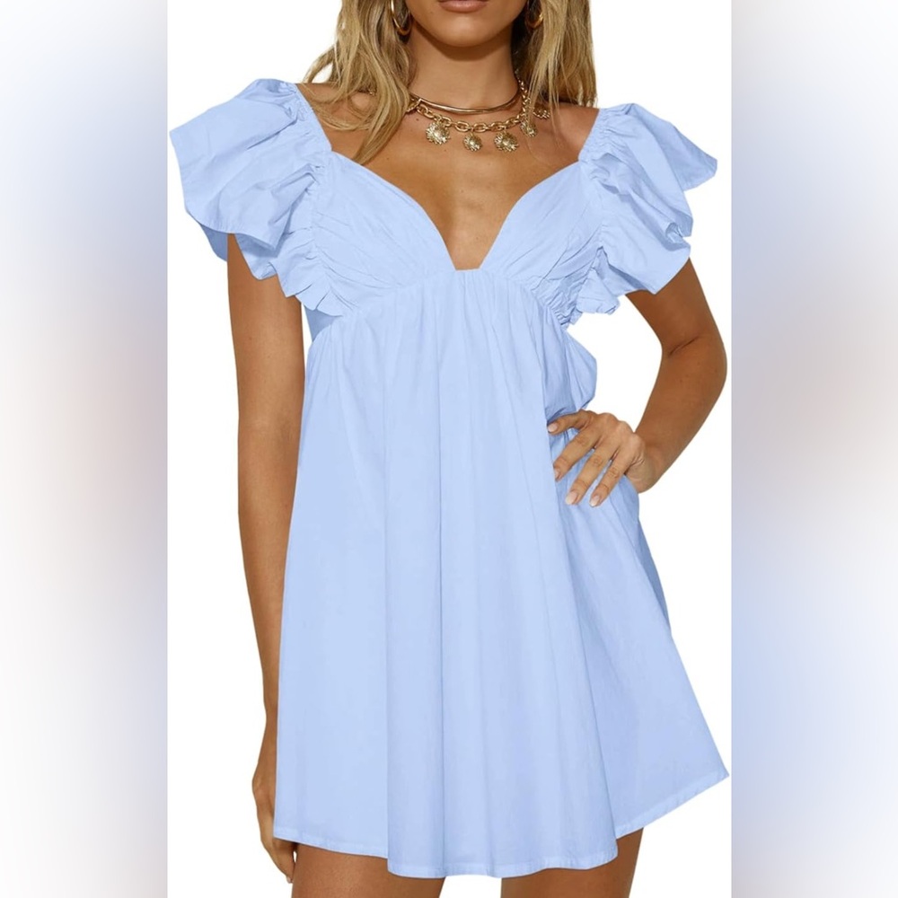 Light blue deep v neck dress - Picture 2 of 4